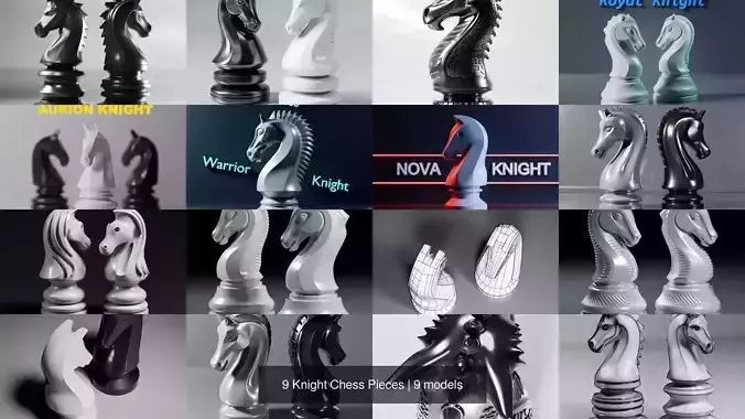 9 Knight Chess Pieces