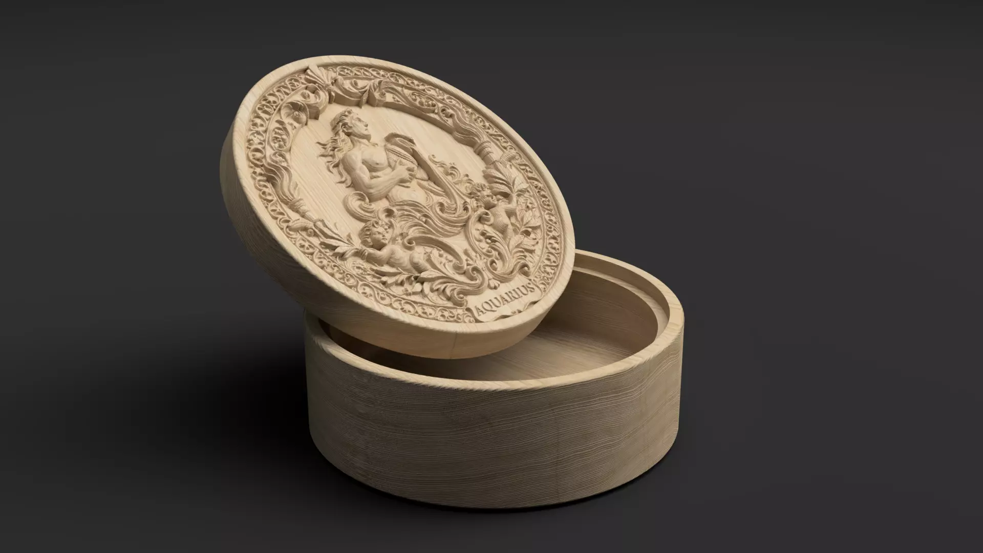 Aquarius Zodiac Round Box 3D Relief Jewelry Box 3D print model_4