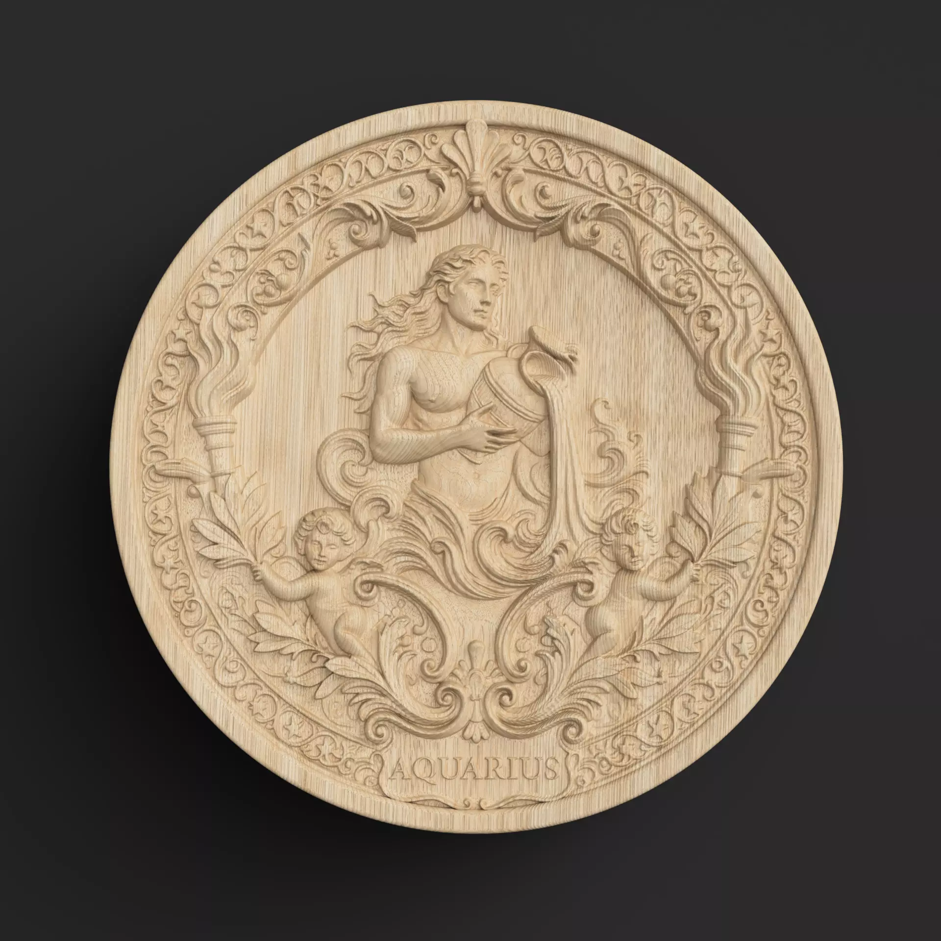 Aquarius Zodiac Round Box 3D Relief Jewelry Box 3D print model_5