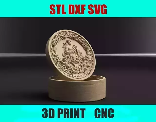 Aquarius Zodiac Round Box  3D Relief Jewelry Box 