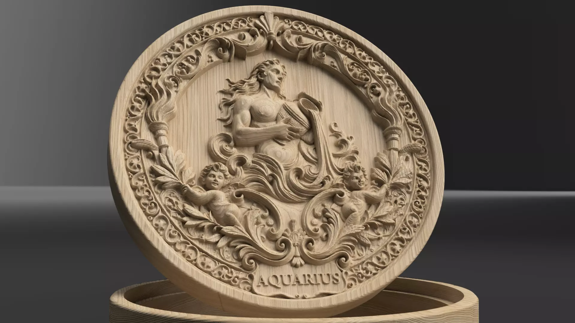 Aquarius Zodiac Round Box 3D Relief Jewelry Box 3D print model_2