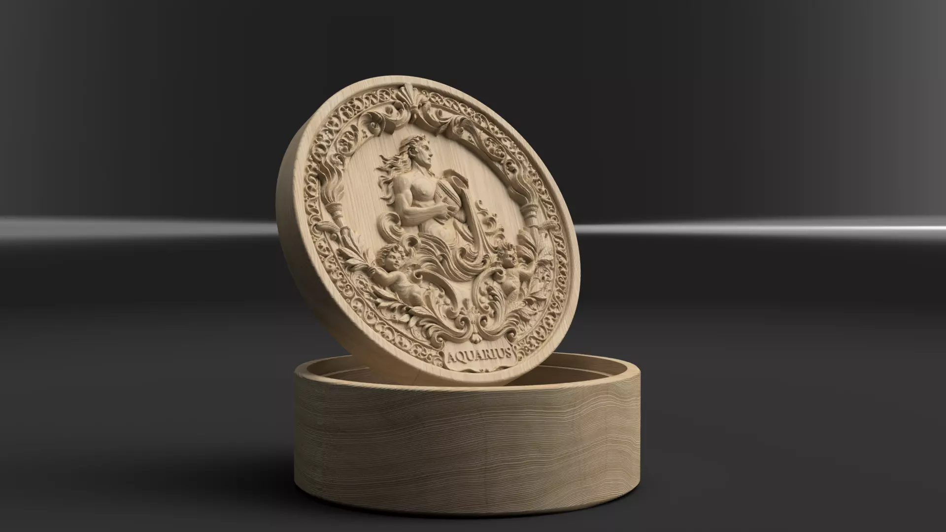 Aquarius Zodiac Round Box 3D Relief Jewelry Box 3D print model_6