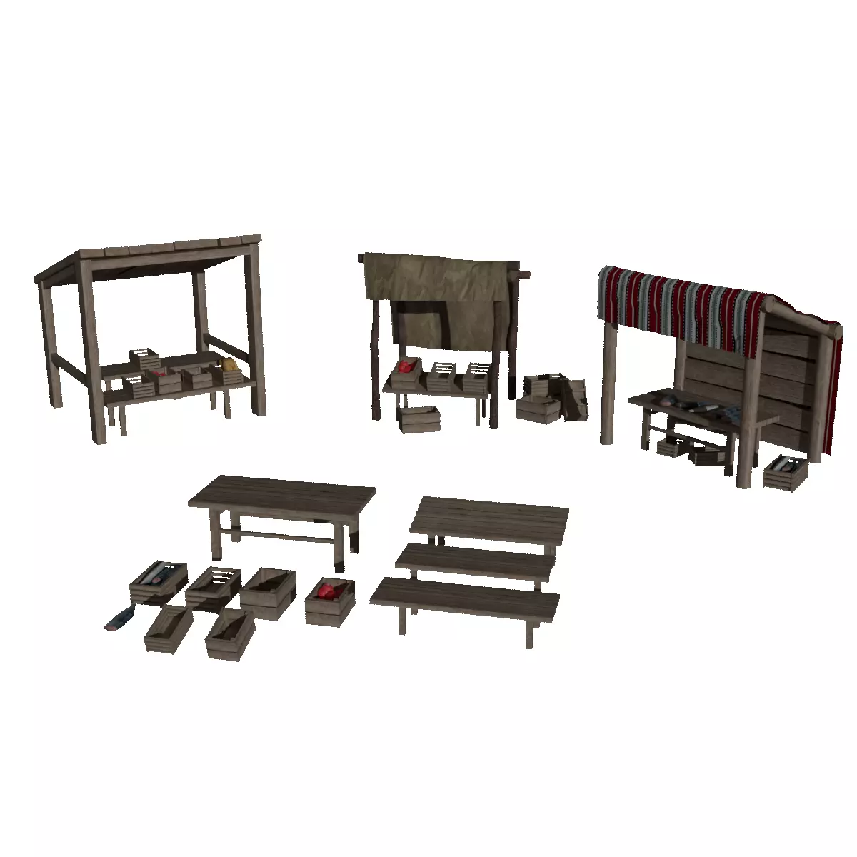 Medieval marketplace 3D model_0