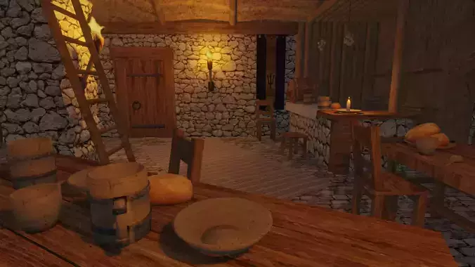 Medieval tavern interior 