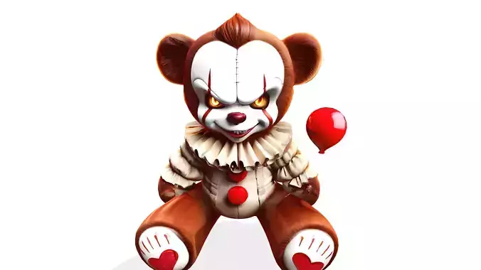 Pennywise Teddy with Balloon Horror Creepy Cute 3D Model