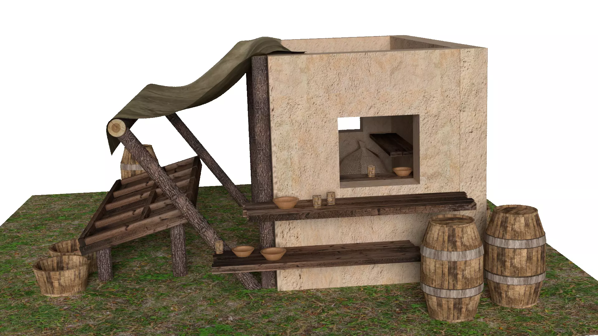 Medieval market 3D model_2