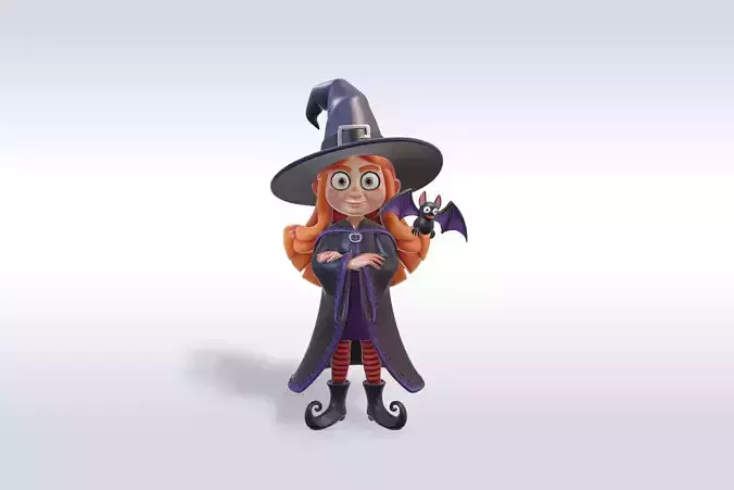 Adorable Witch Halloween Character 3D Model