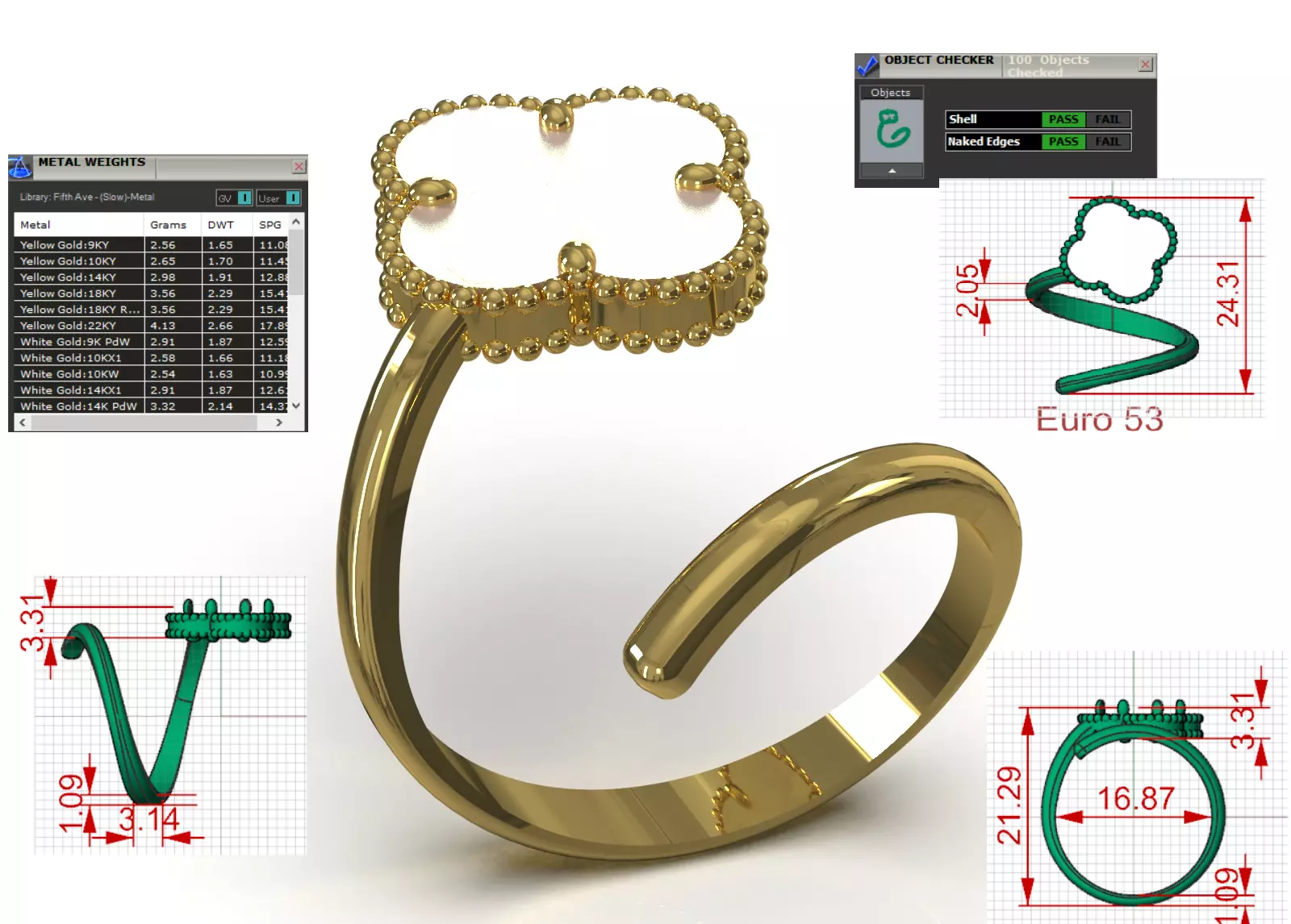 Ring Cuff Open stl 3dm Ring with Clover Motif model gr0164 3D print model_0