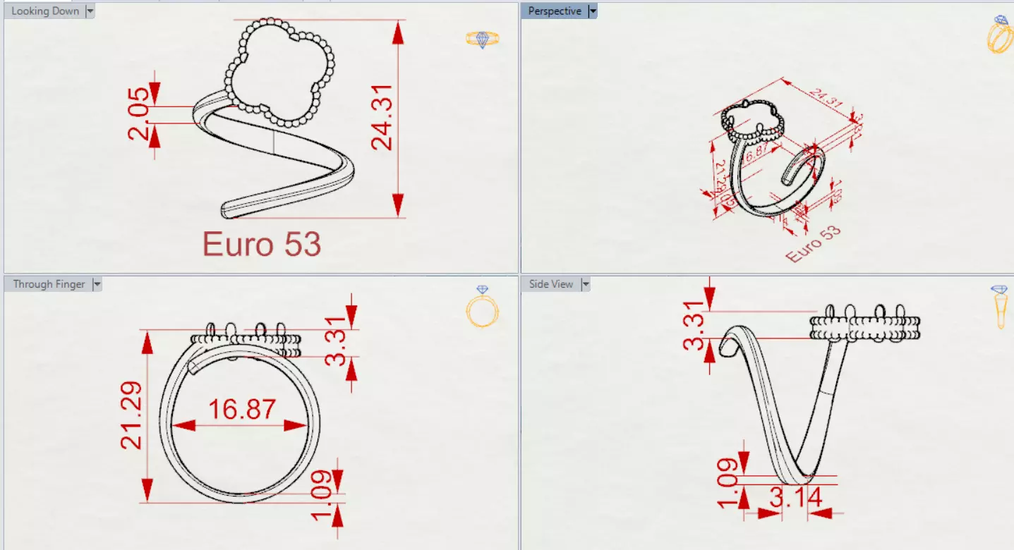 Ring Cuff Open stl 3dm Ring with Clover Motif model gr0164 3D print model_20