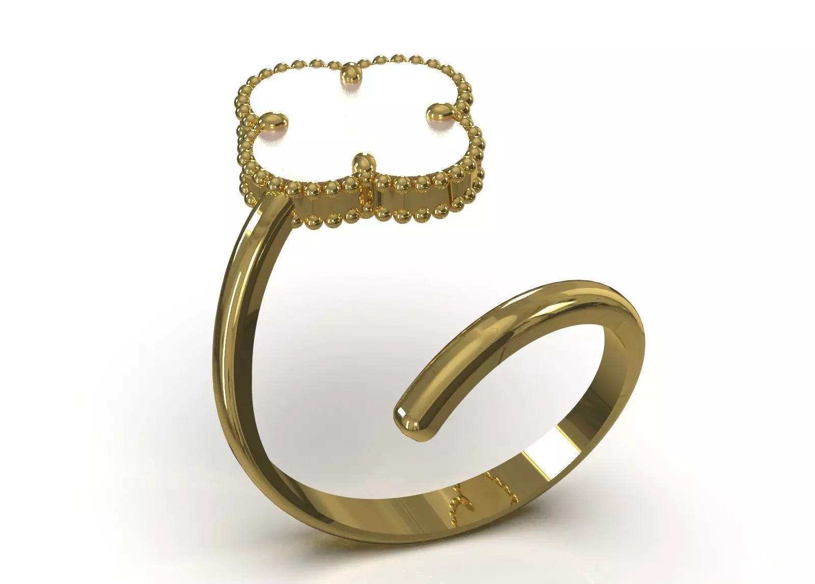 Ring Cuff Open stl 3dm Ring with Clover Motif model gr0164 3D print model_1