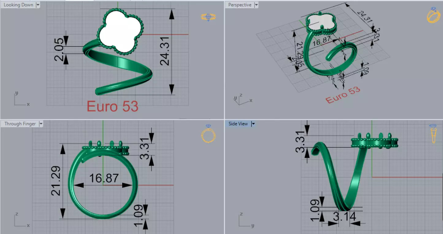 Ring Cuff Open stl 3dm Ring with Clover Motif model gr0164 3D print model_8