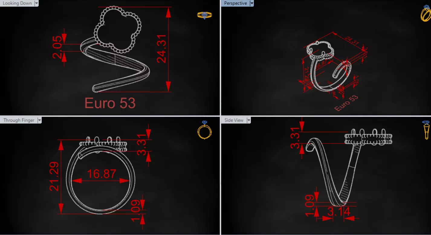 Ring Cuff Open stl 3dm Ring with Clover Motif model gr0164 3D print model_19