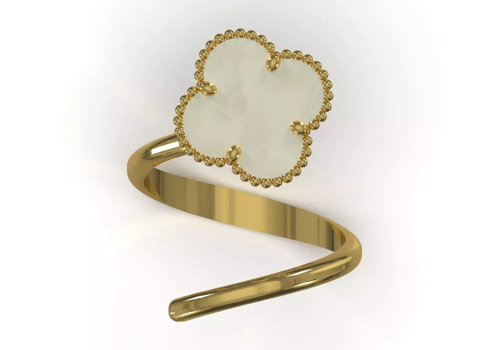 Ring Cuff Open stl 3dm Ring with Clover Motif model gr0164 3D print model_4