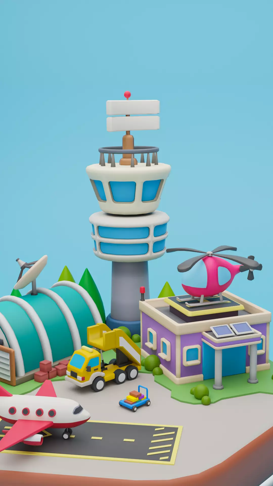 Low Poly Airport Cartoon Low-poly 3D model_3