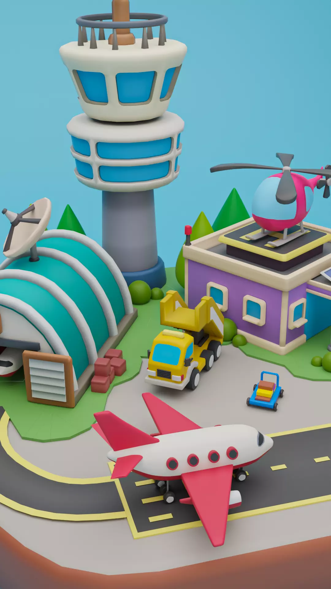Low Poly Airport Cartoon Low-poly 3D model_2