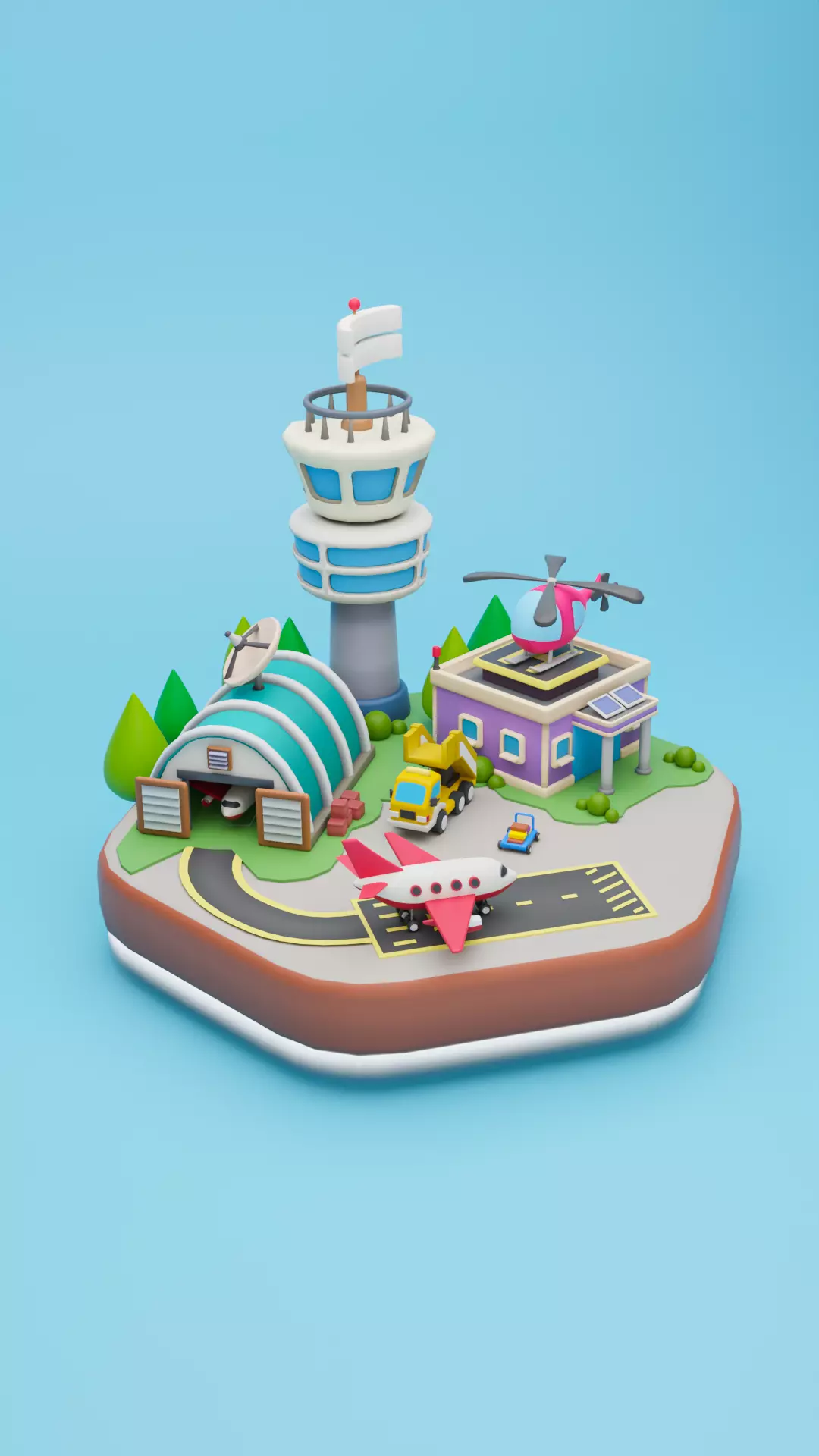 Low Poly Airport Cartoon Low-poly 3D model_0