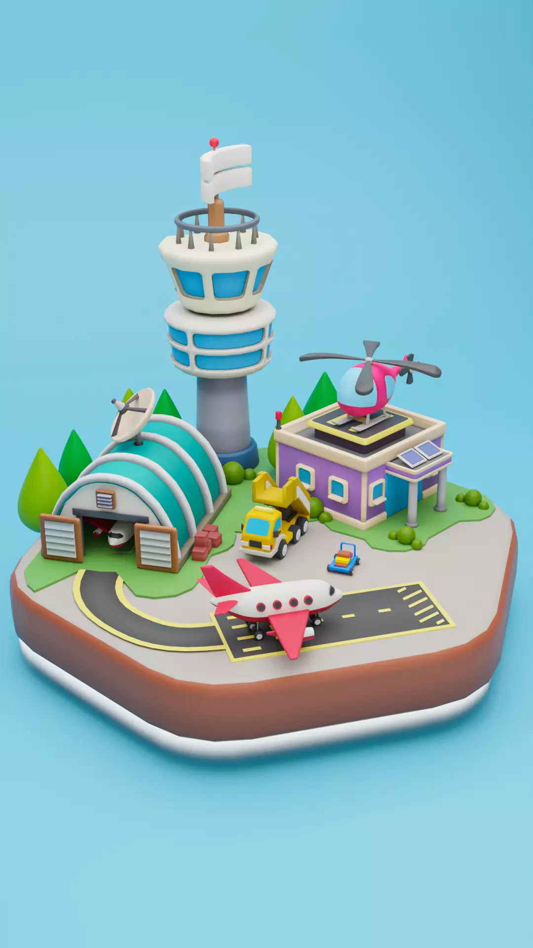 Low Poly Airport Cartoon Low-poly 3D model_1
