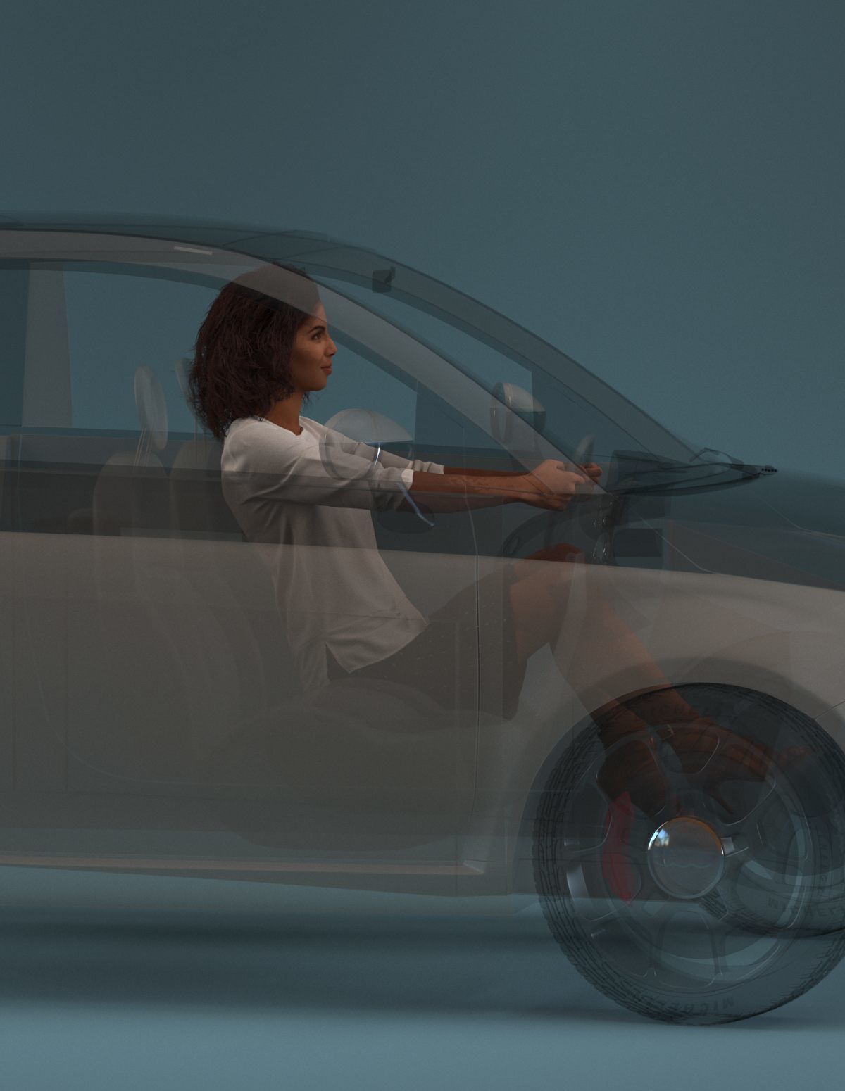 South American Woman driving a car 3D model_4