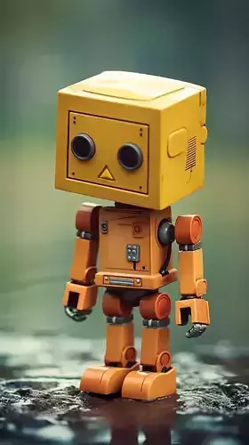 Cute Yellow Robot 3D Model Square Head Retro Design