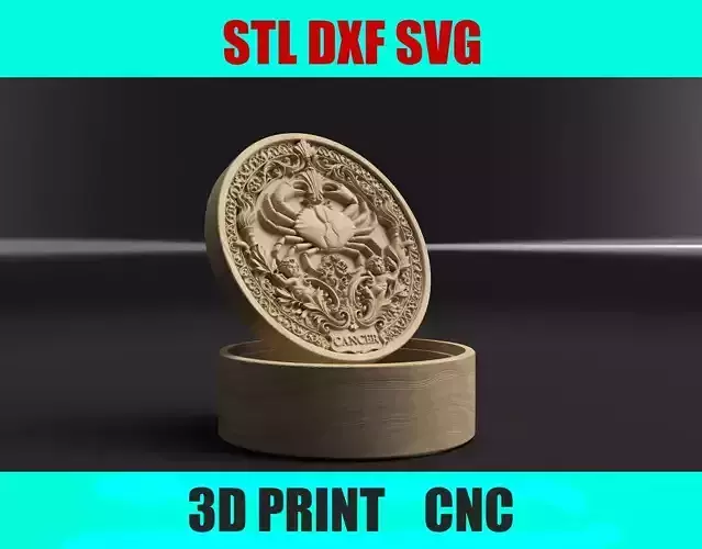Cancer Zodiac Round Box   3D Relief Jewelry Box