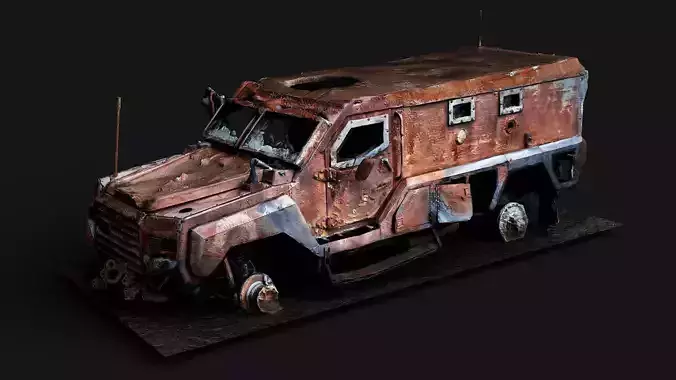 war destroyed vehicle burned wreck PBR photogrammetry