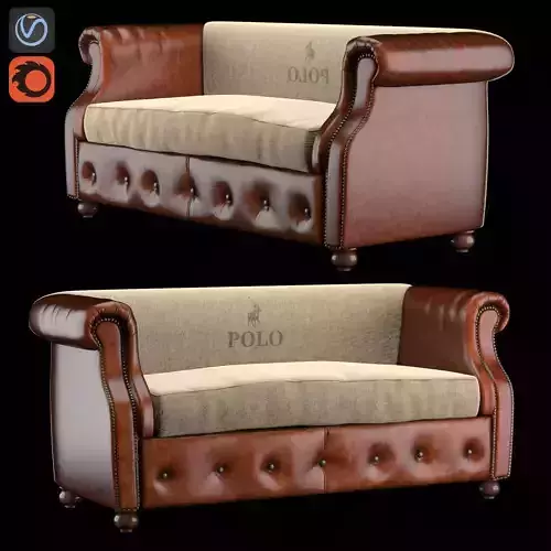 sofa POLO BROWN LEATHER Low-poly 3D model