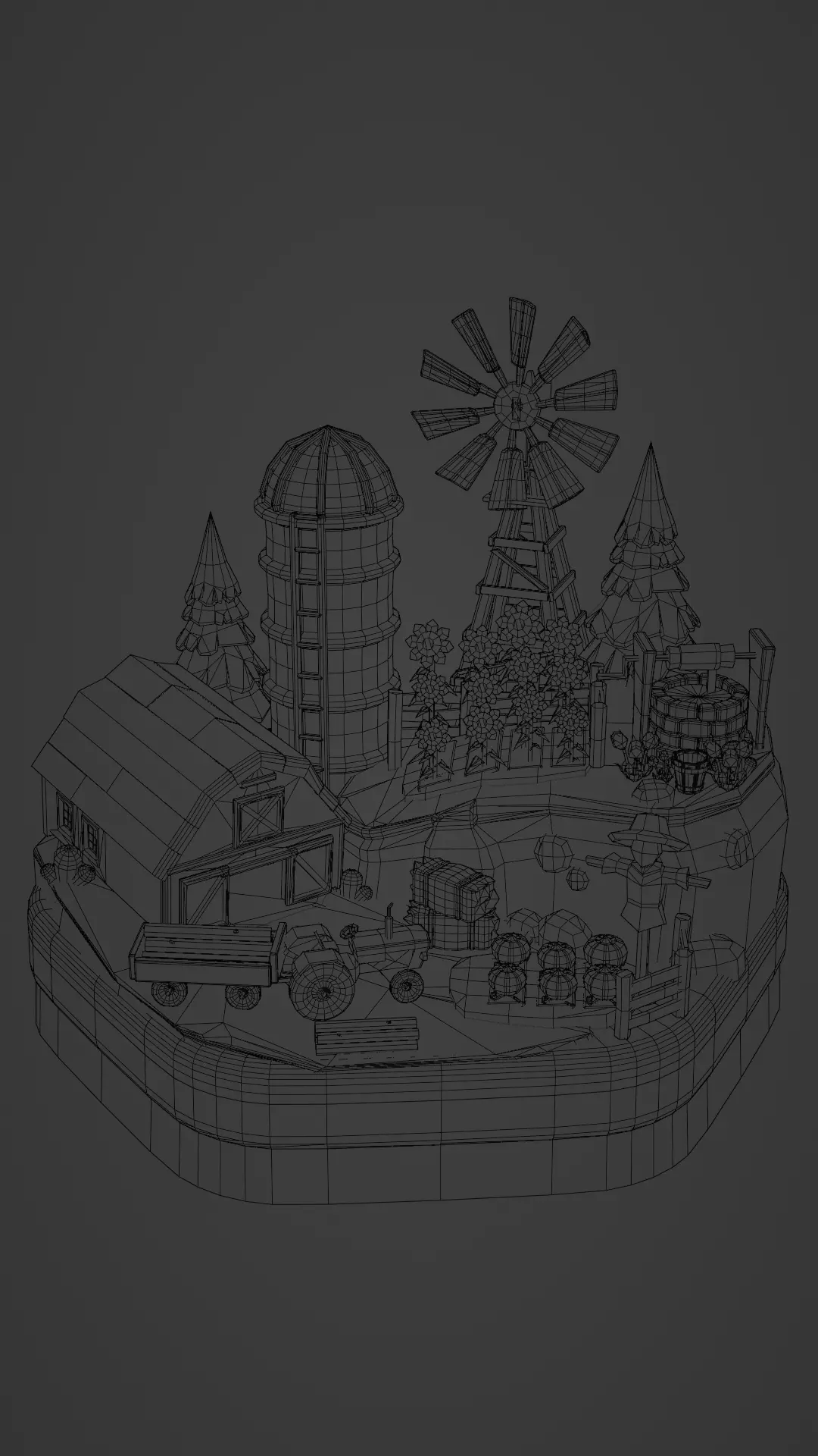 Low Poly Cartoon Farmhouse Diorama Low-poly 3D model_6