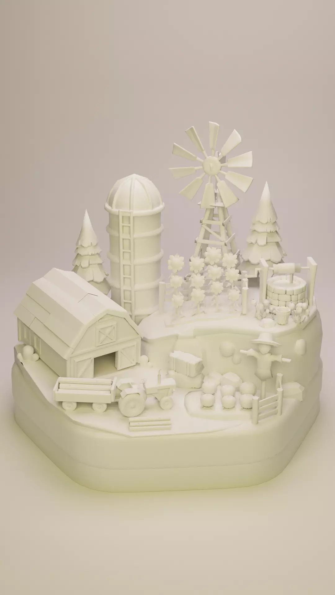 Low Poly Cartoon Farmhouse Diorama Low-poly 3D model_4