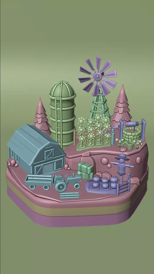 Low Poly Cartoon Farmhouse Diorama Low-poly 3D model_5