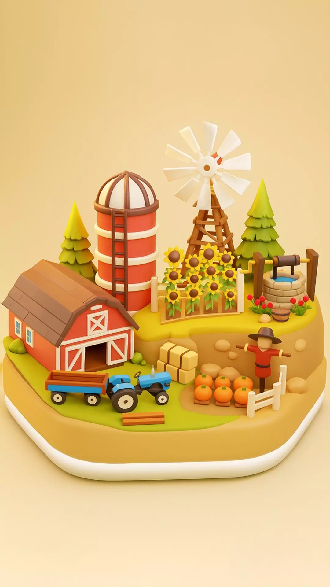 Low Poly Cartoon Farmhouse Diorama Low-poly 3D model_0