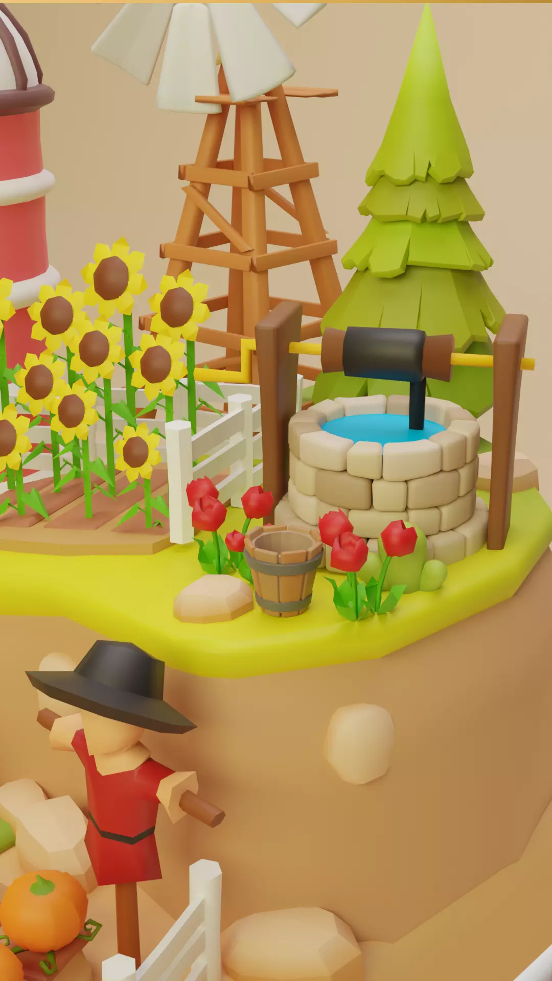 Low Poly Cartoon Farmhouse Diorama Low-poly 3D model_3