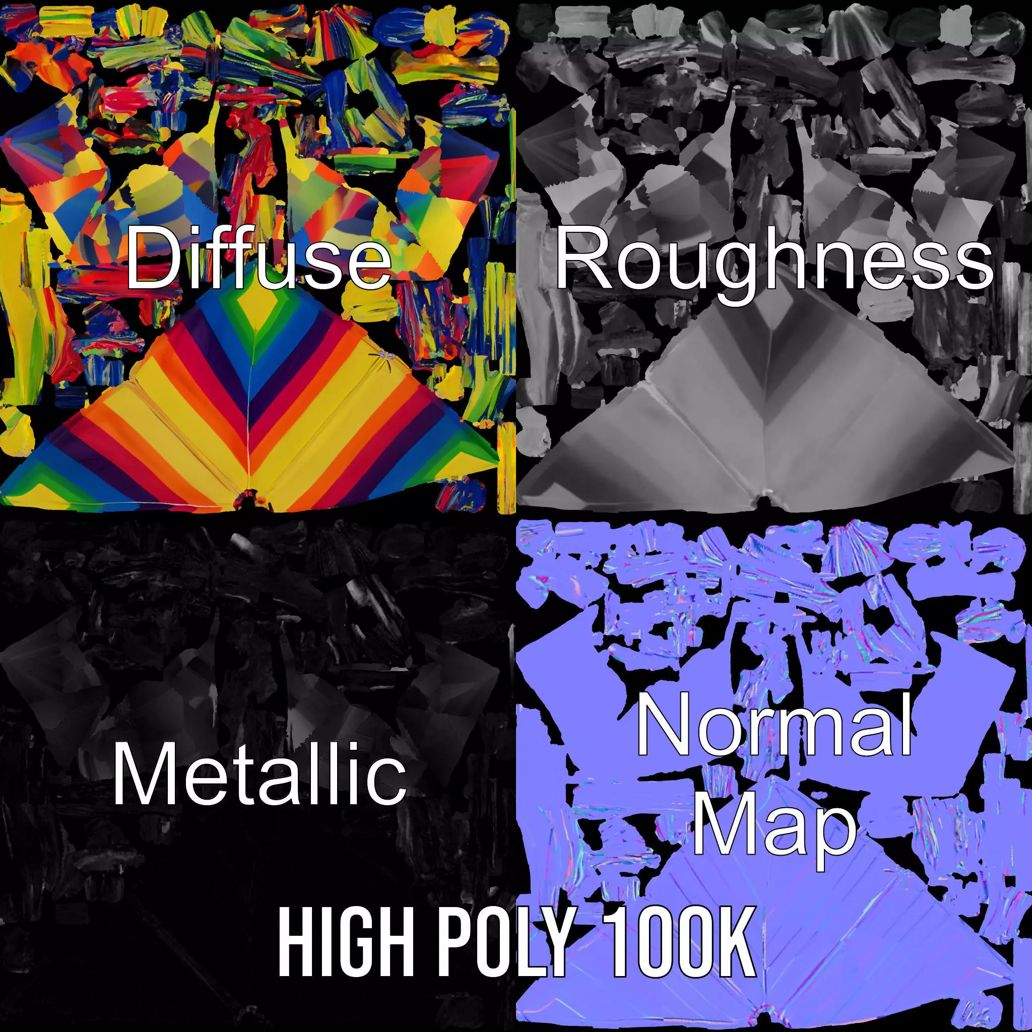 Rainbow Diamond Kite model pack Low-poly 3D model_4