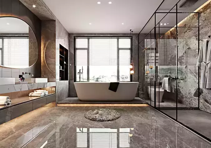 Modern Luxury Bathroom 3D Scene