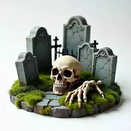 Graveyard Skull Diorama STL 3D print model