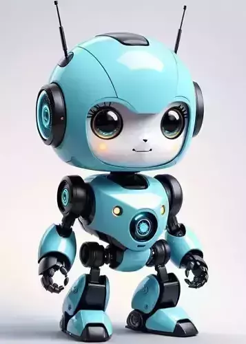 Cute Blue Robot 3D Model Big Eyes Friendly Smile Design