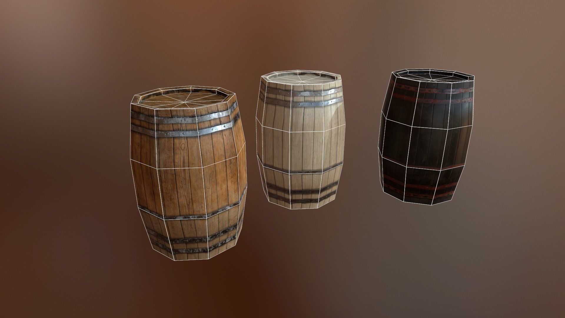 PBR Barrels set of wooden Free low-poly 3D model_2