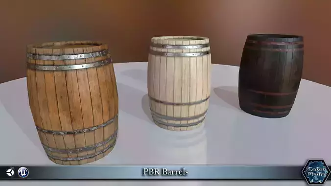 PBR Barrels set of wooden Free low-poly 3D model