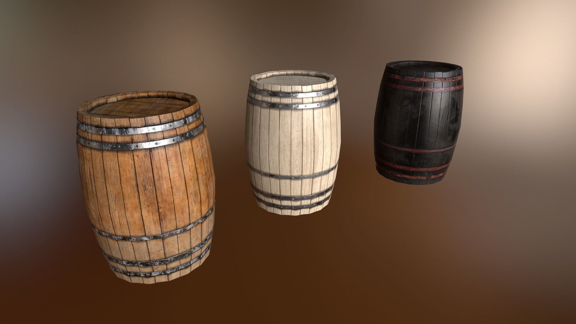 PBR Barrels set of wooden Free low-poly 3D model_1