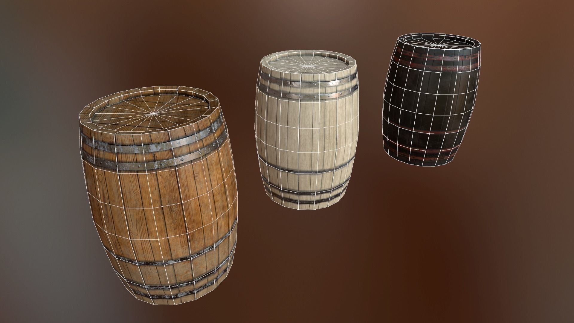 PBR Barrels set of wooden Free low-poly 3D model_3