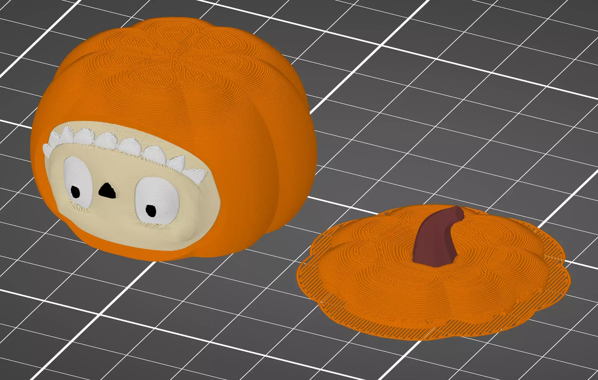 Cute Pumpkin Monster Container STL  3D print model_3