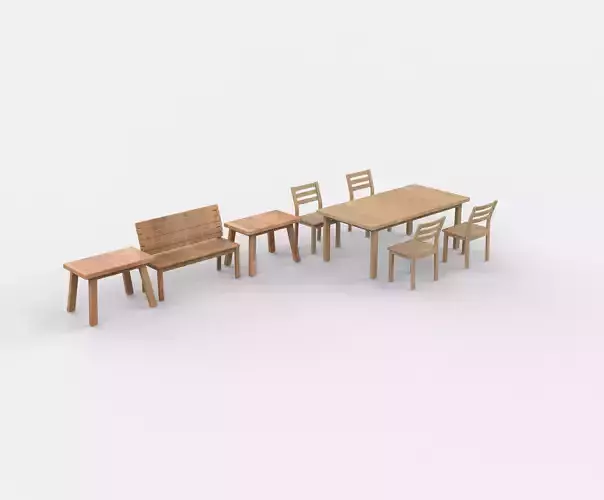 wooden bench  3D model