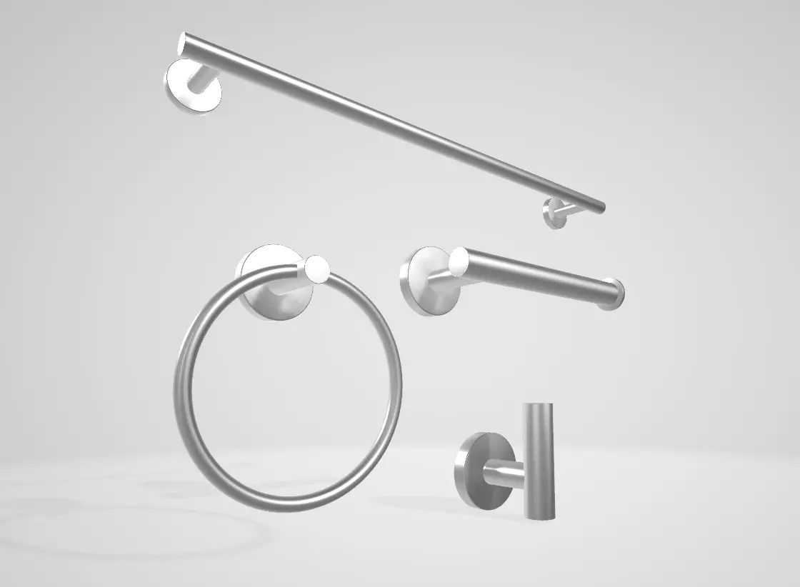 Bathroom Hardware Set Brushed Nickel Low-poly 3D model