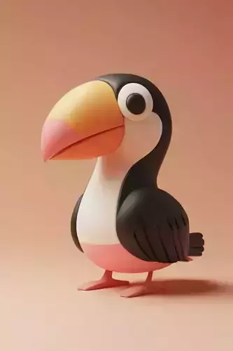 Cute Toucan 3D Model Toy LowPoly Colorful Beak Chibi Design