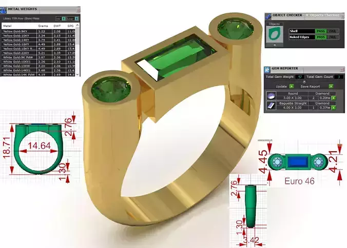 Geometric Three-Stone Cuff stl 3dm Ring model jr00264