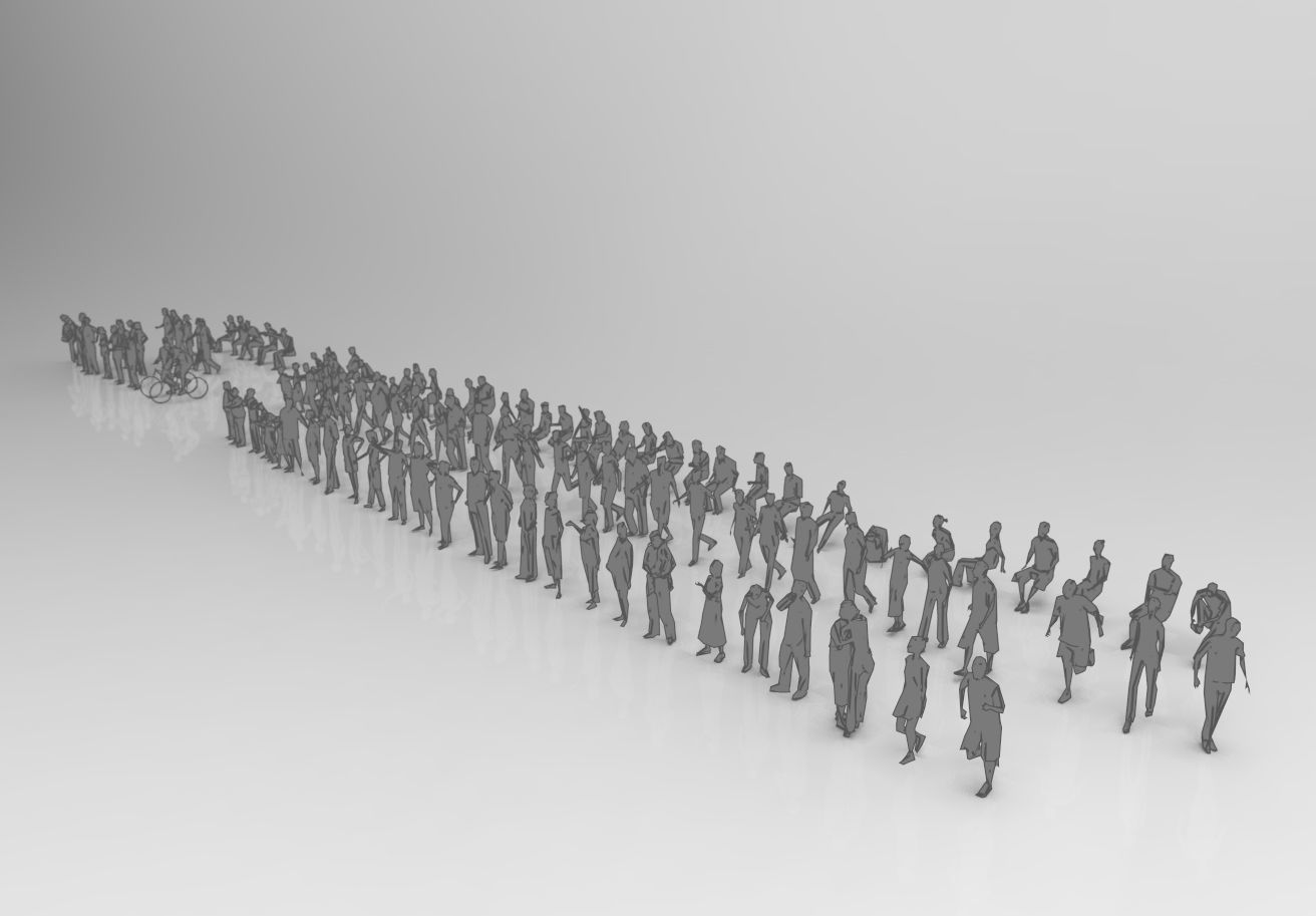 Low poly silhouette people pack - 115 pcs Low-poly 3D model_3