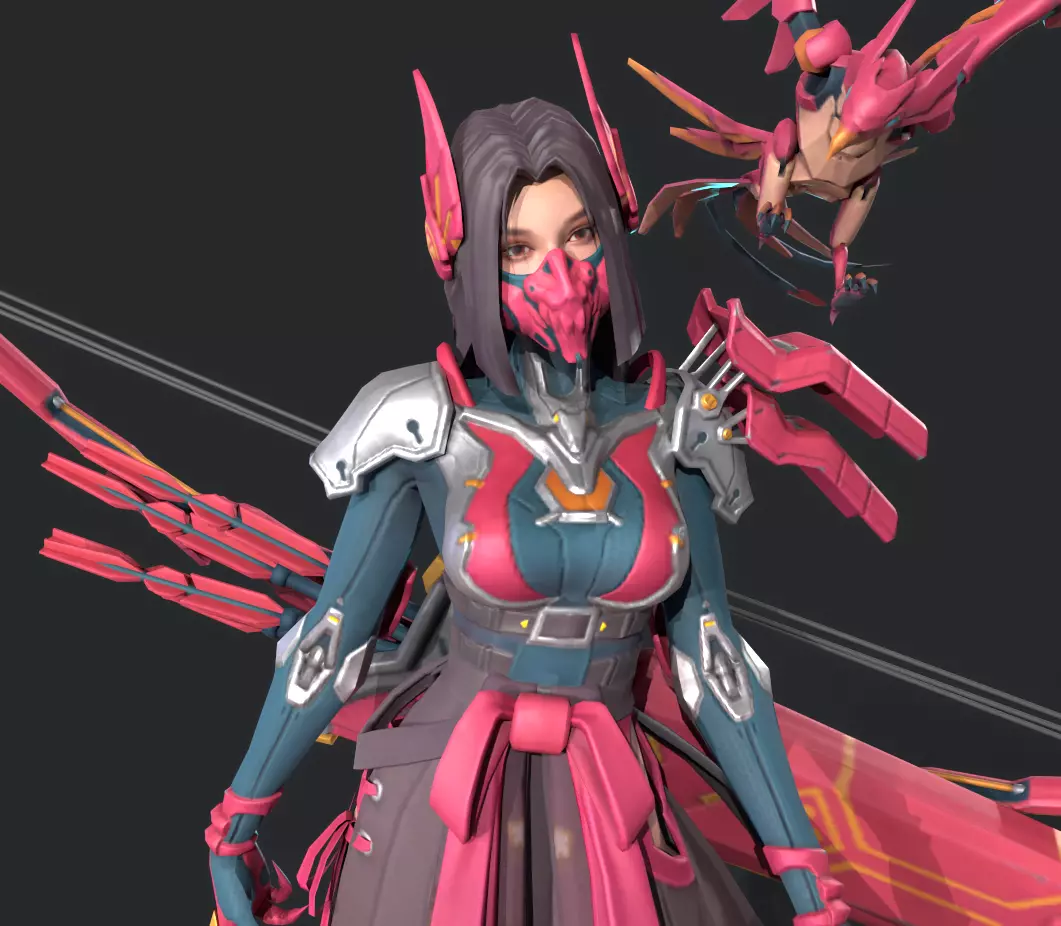 Beautiful female archer Low-poly 3D model_4