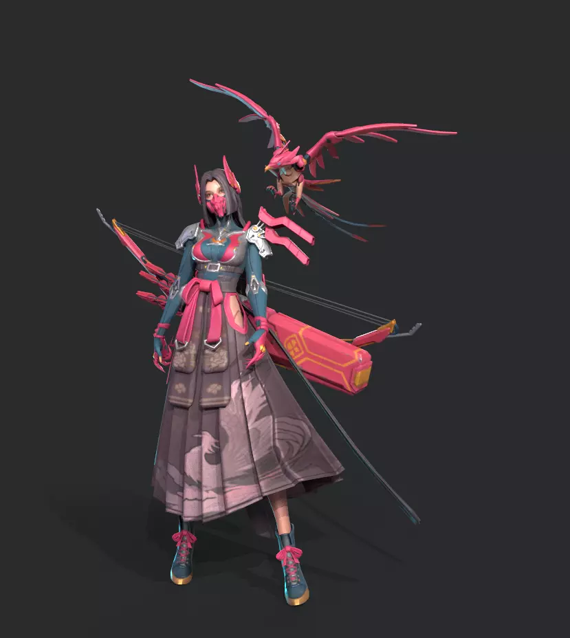 Beautiful female archer Low-poly 3D model_3