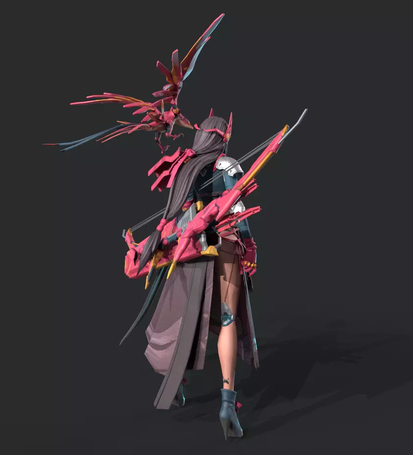 Beautiful female archer Low-poly 3D model_19