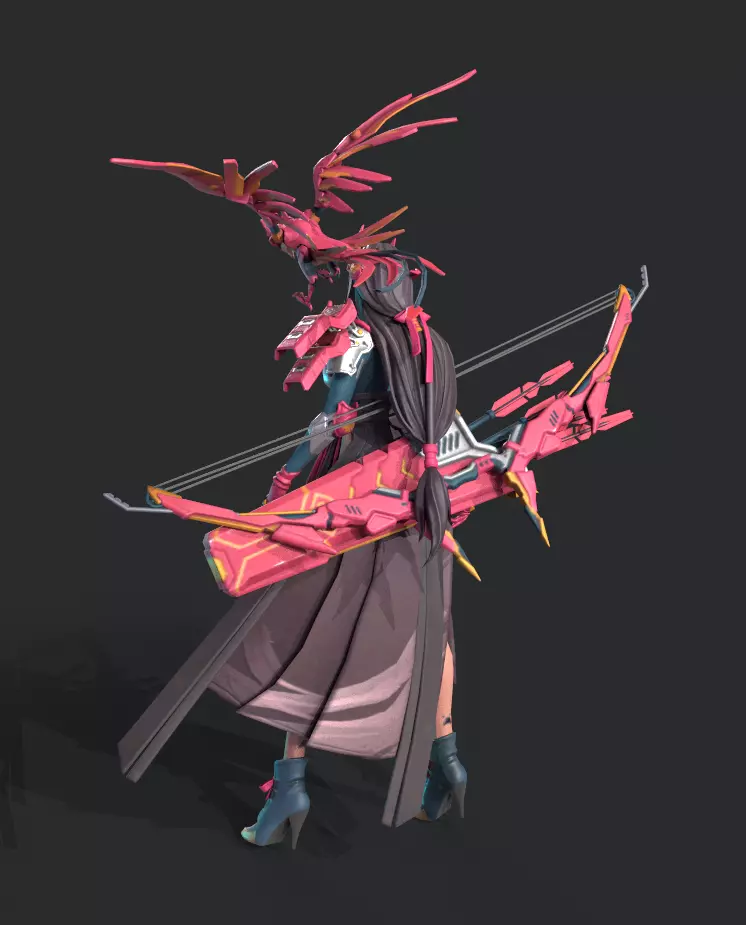 Beautiful female archer Low-poly 3D model_7