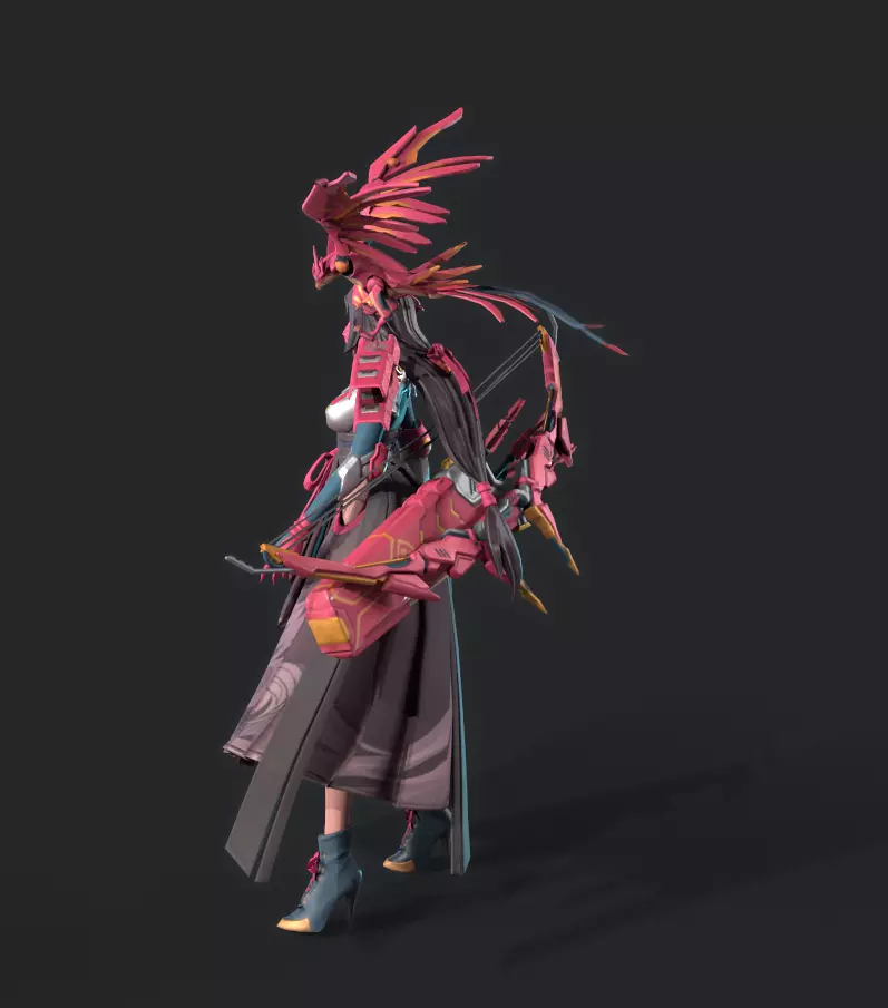 Beautiful female archer Low-poly 3D model_14